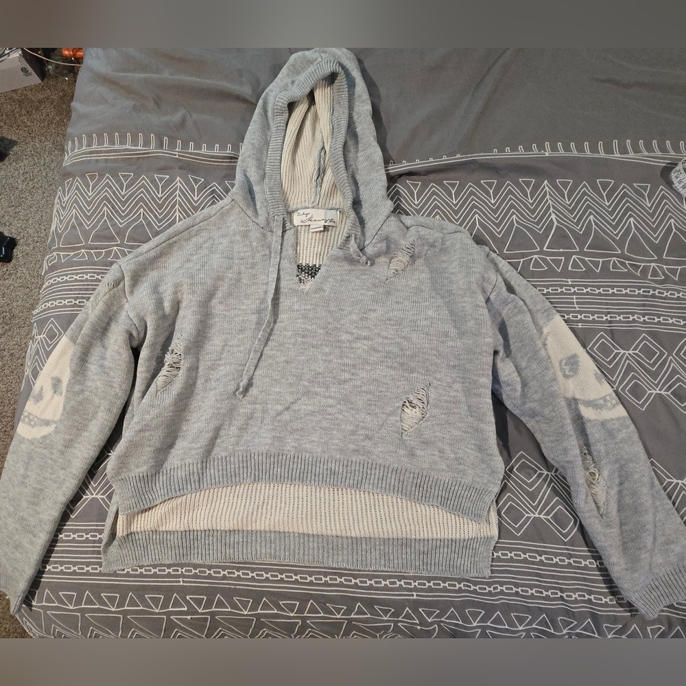 Vintage Havana Distressed Skull Intarsia  Hooded Sweater Size Small
